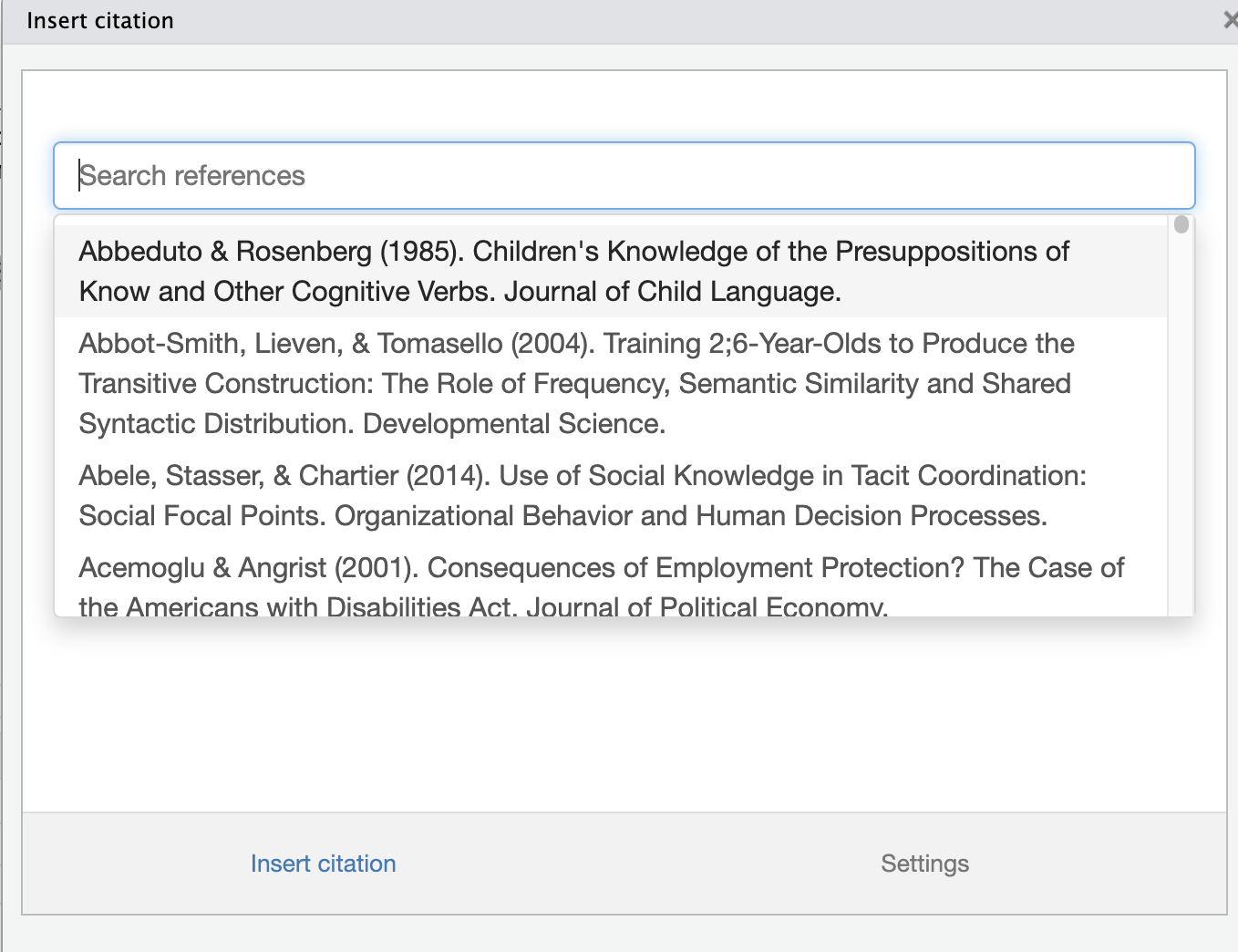 citr linked to Zotero full library